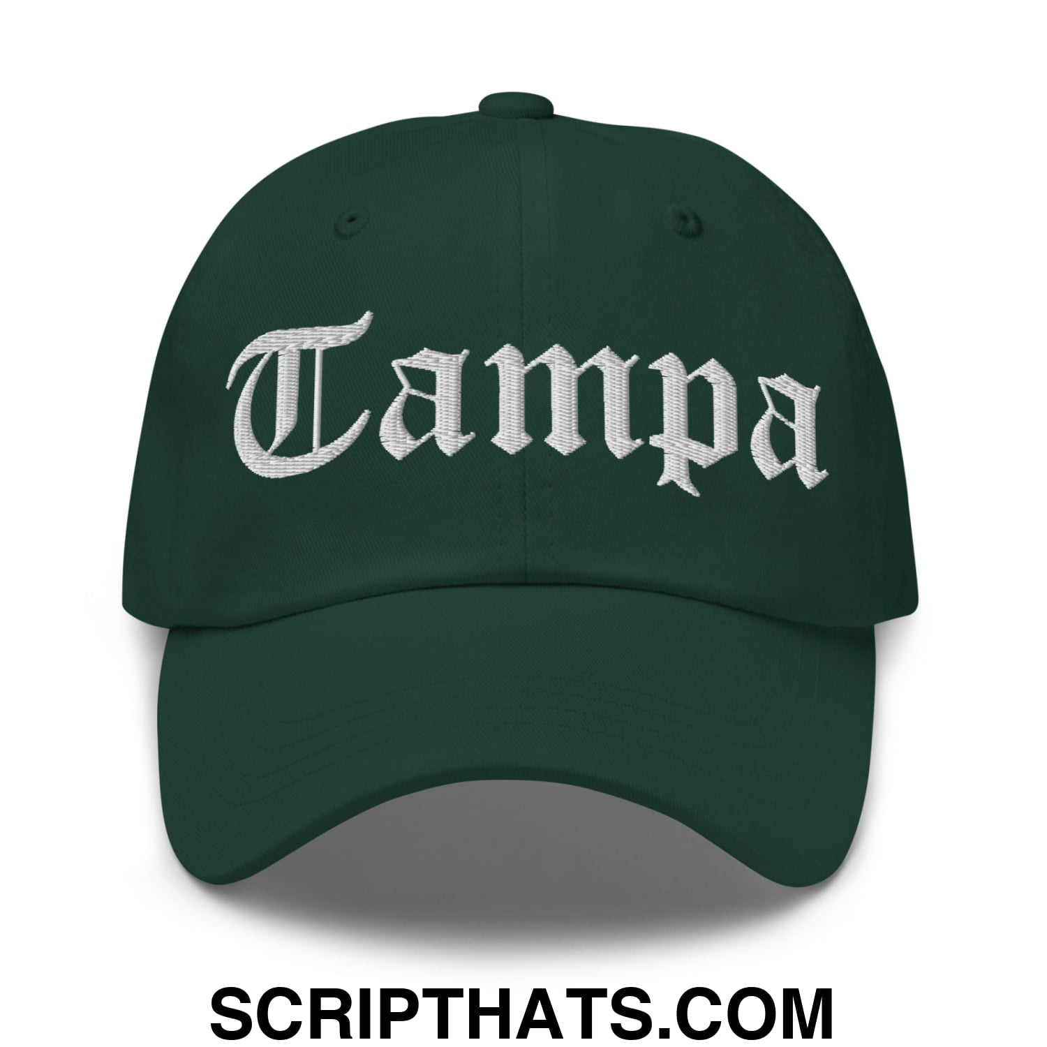 Tampa Old English Embroidered Unstructured Dad Hat Spruce
