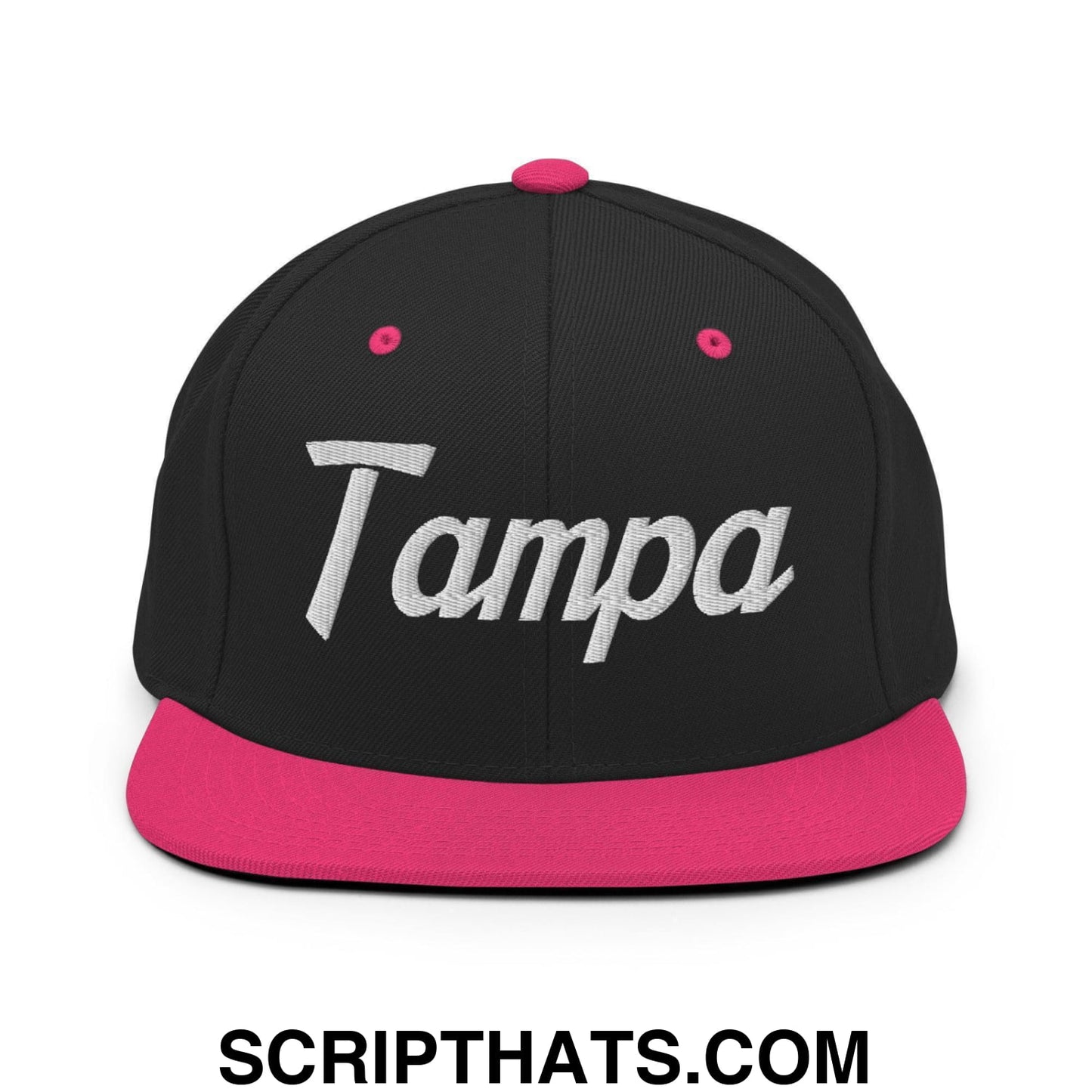 Tampa Script Snapback Hat Black Neon Pink
