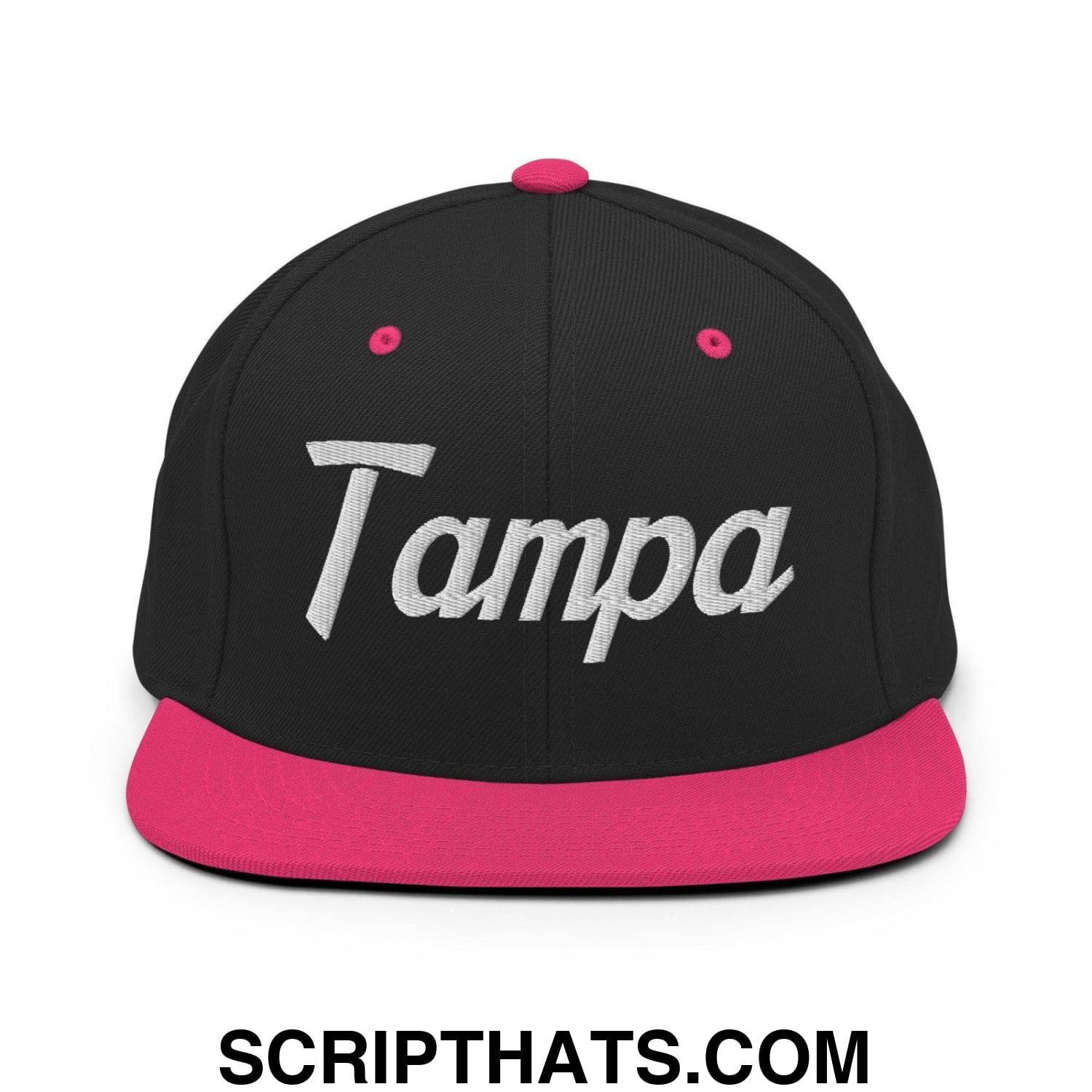 Tampa Script Snapback Hat Black Neon Pink