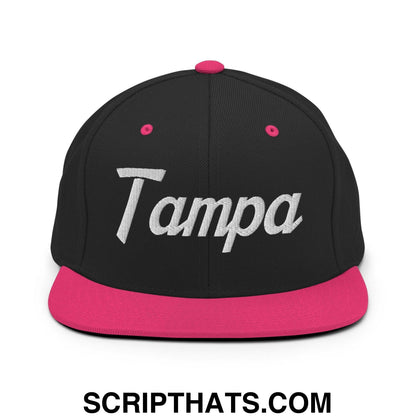 Tampa Script Snapback Hat Black Neon Pink