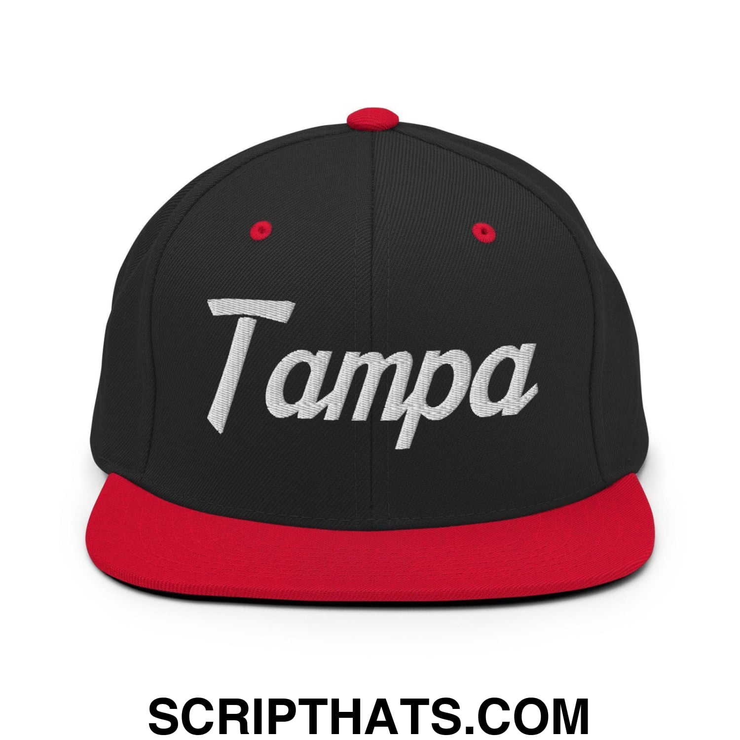 Tampa Script Snapback Hat Black Red