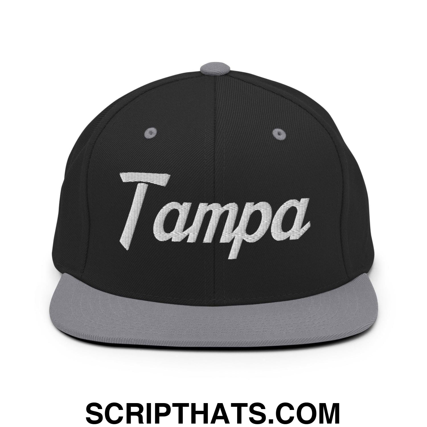 Tampa Script Snapback Hat Black Silver