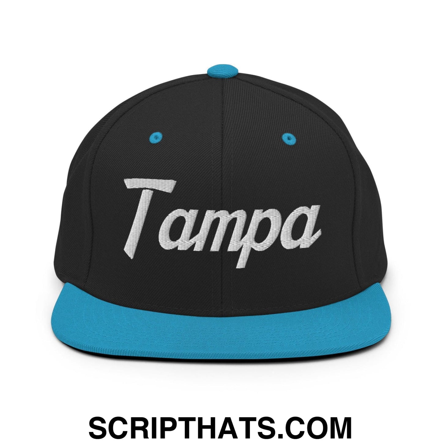 Tampa Script Snapback Hat Black Teal