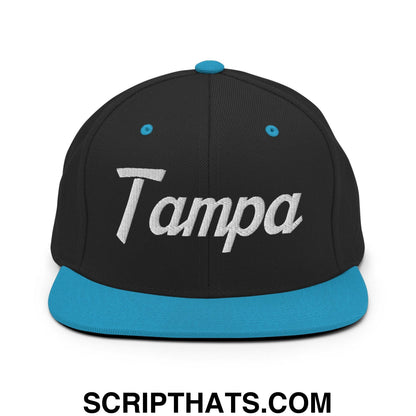 Tampa Script Snapback Hat Black Teal