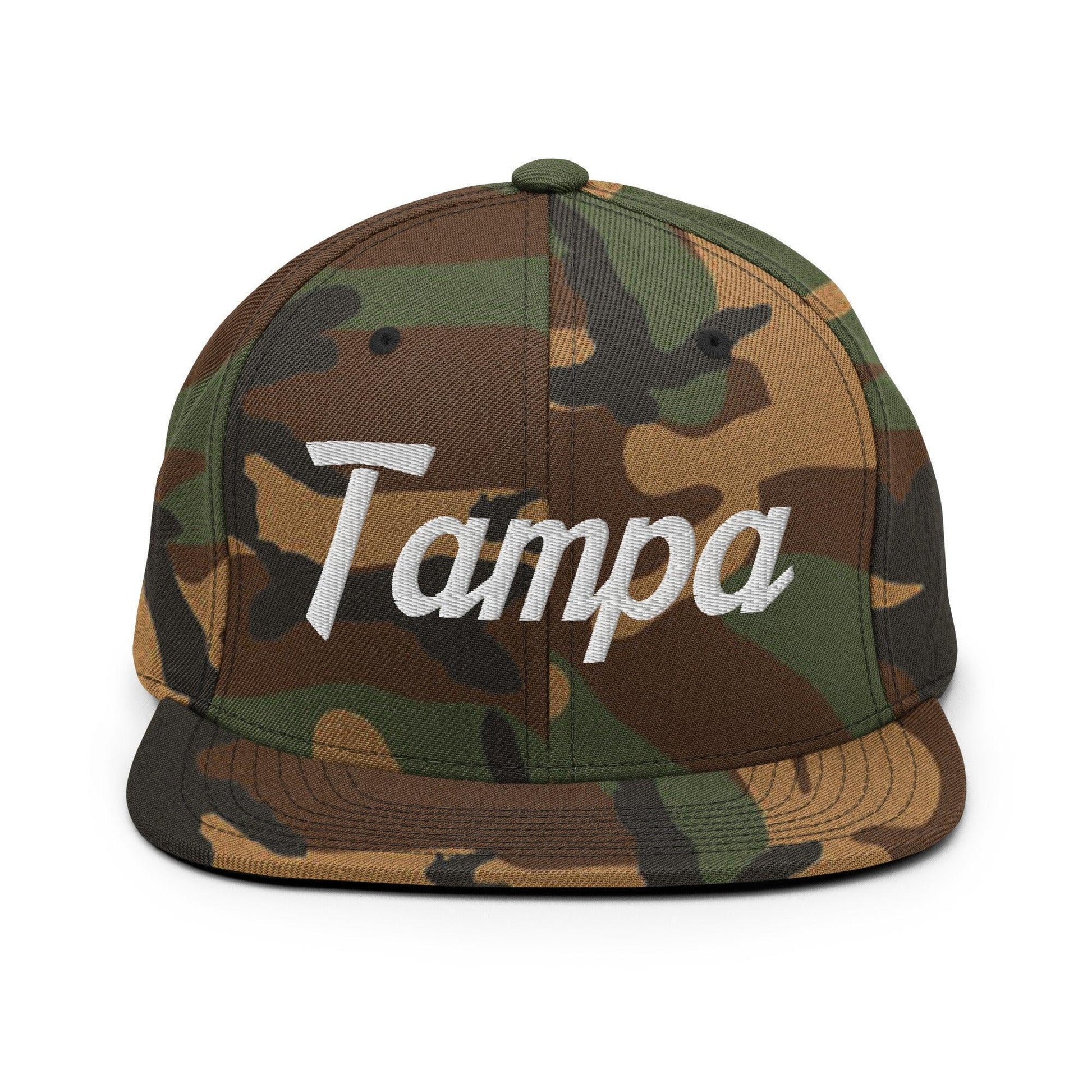 Tampa Script Snapback Hat Green Camo