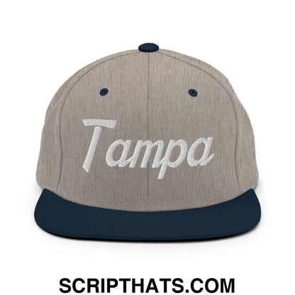 Tampa Script Snapback Hat Heather Grey Navy