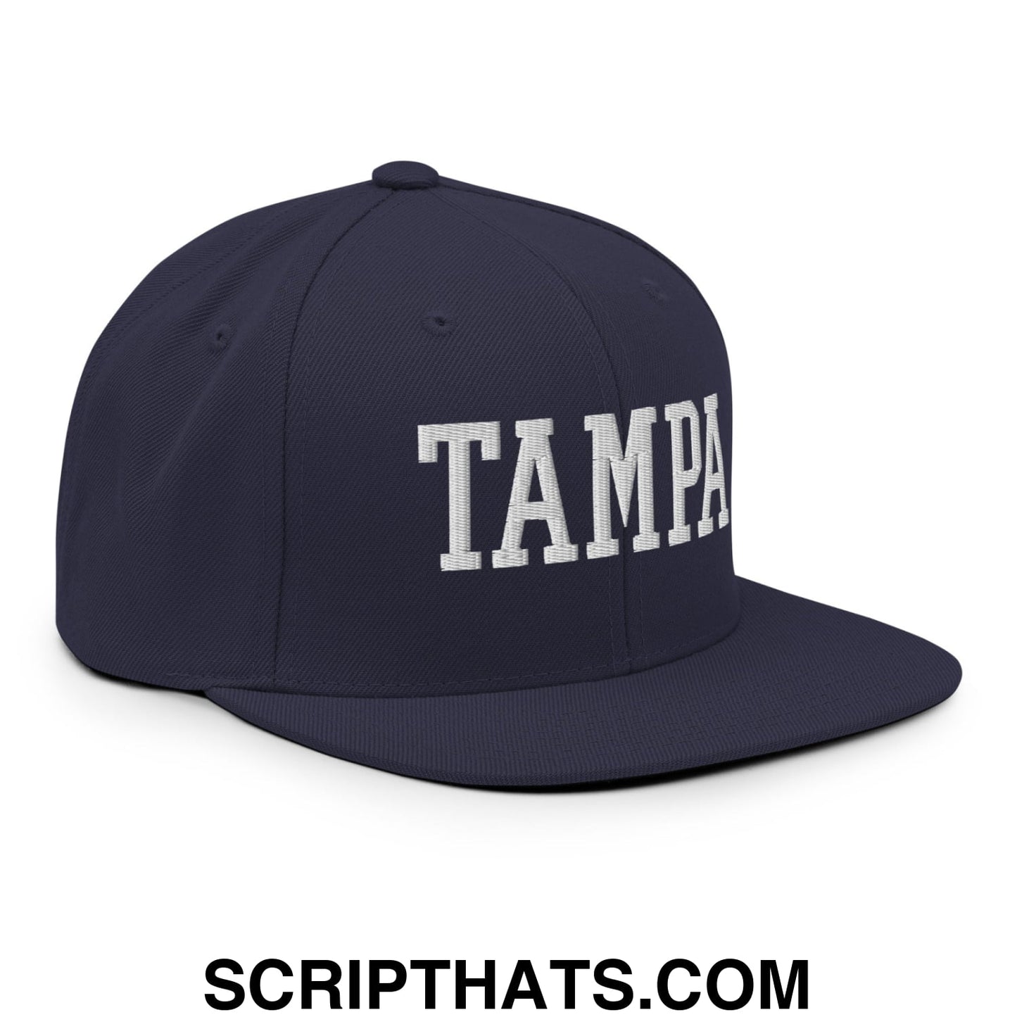 Tampa Varsity College Block Embroidered Flat Bill Brim Snapback Hat Navy