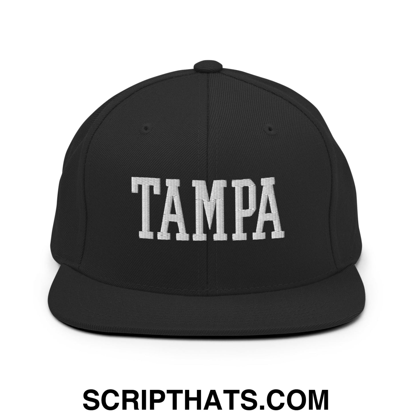 Tampa Varsity College Block Embroidered Flat Bill Brim Snapback Hat Black