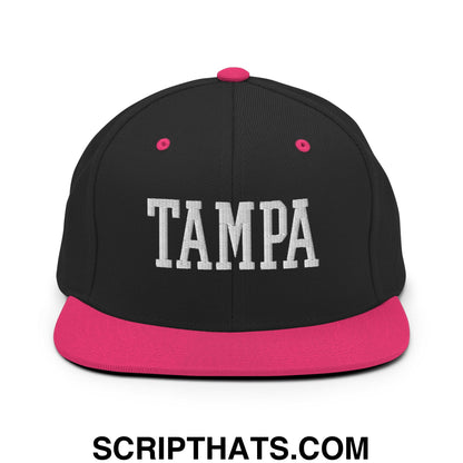 Tampa Varsity College Block Embroidered Flat Bill Brim Snapback Hat Black Neon Pink