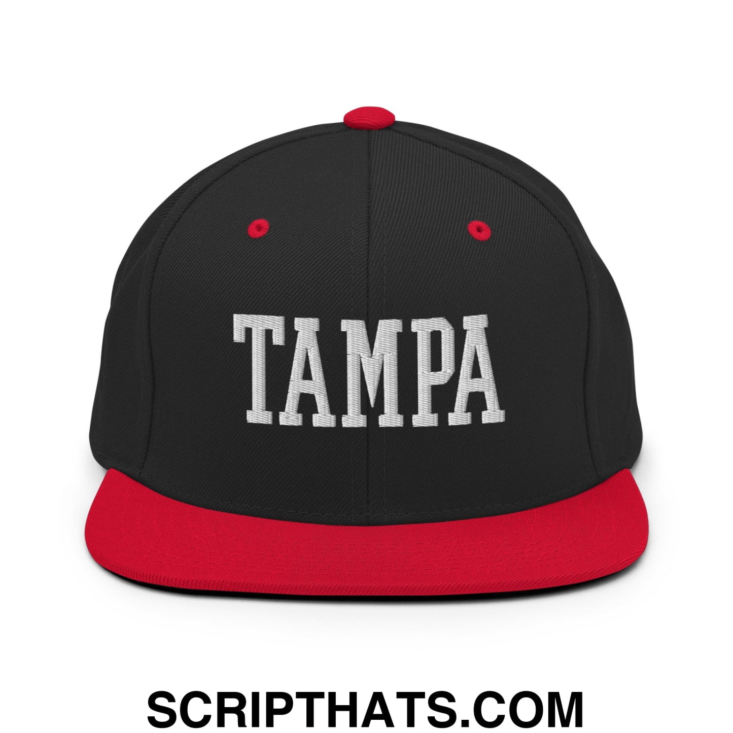Tampa Varsity College Block Embroidered Flat Bill Brim Snapback Hat Black Red