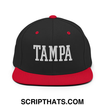 Tampa Varsity College Block Embroidered Flat Bill Brim Snapback Hat Black Red