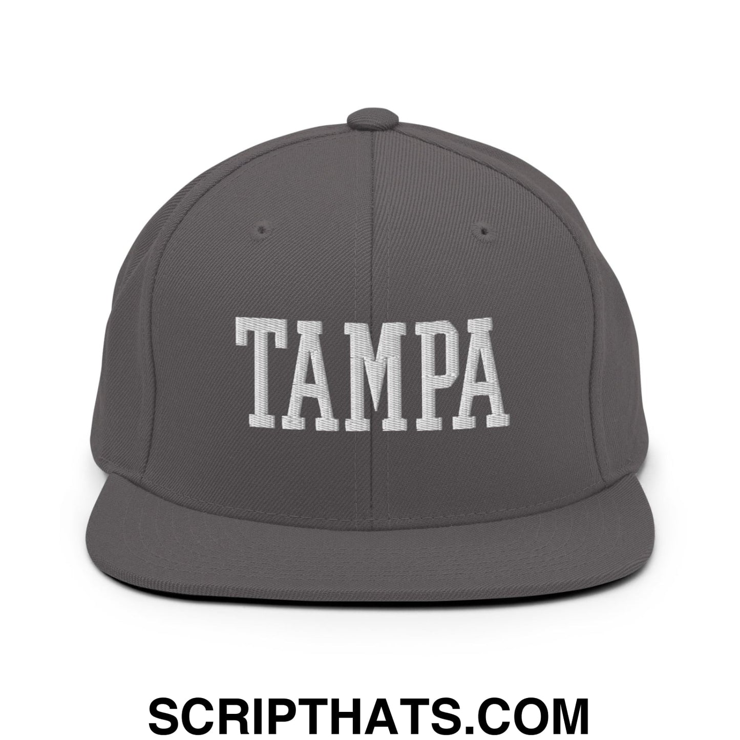 Tampa Varsity College Block Embroidered Flat Bill Brim Snapback Hat Dark Grey