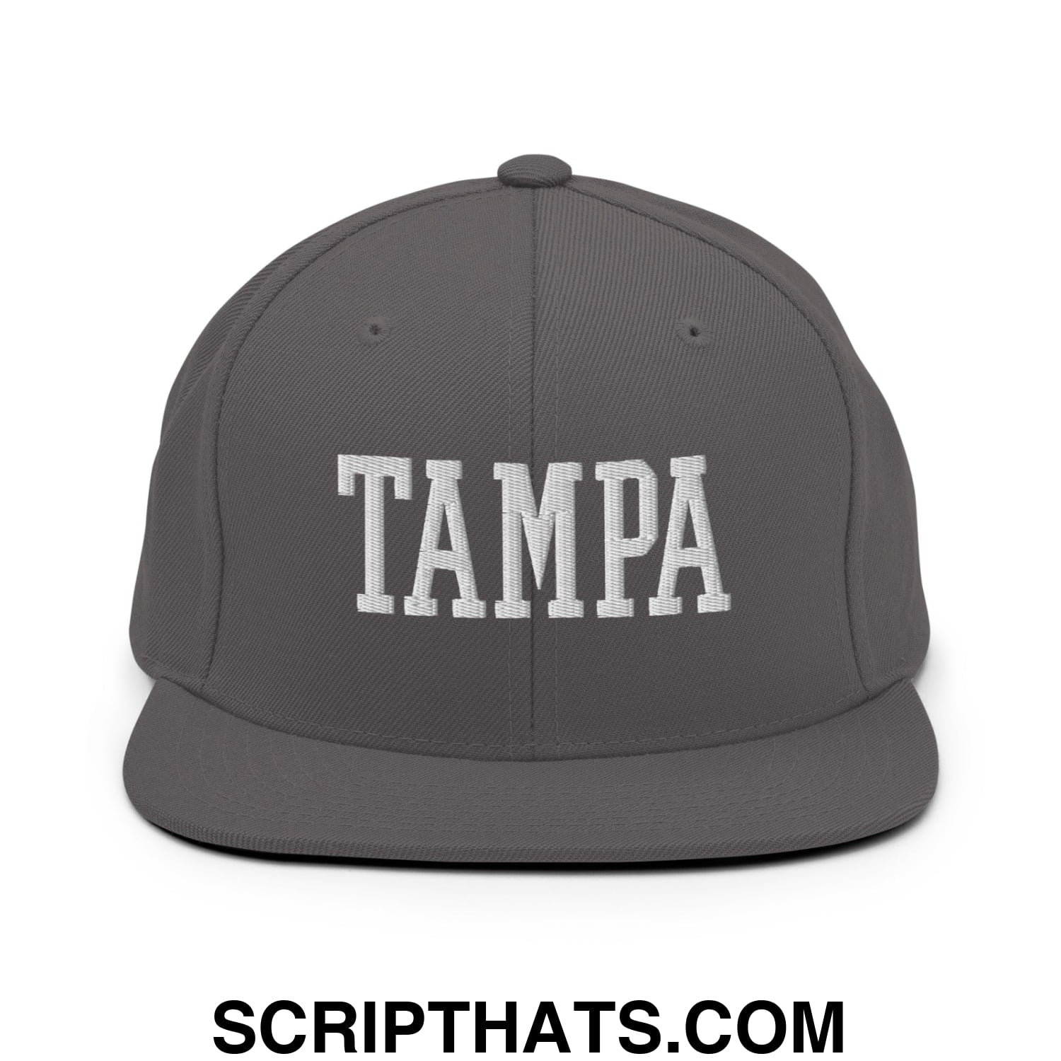 Tampa Varsity College Block Embroidered Flat Bill Brim Snapback Hat Dark Grey