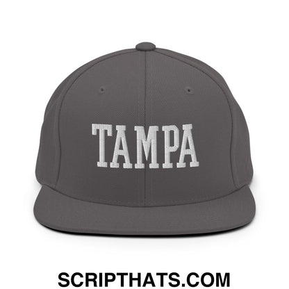 Tampa Varsity College Block Embroidered Flat Bill Brim Snapback Hat Dark Grey