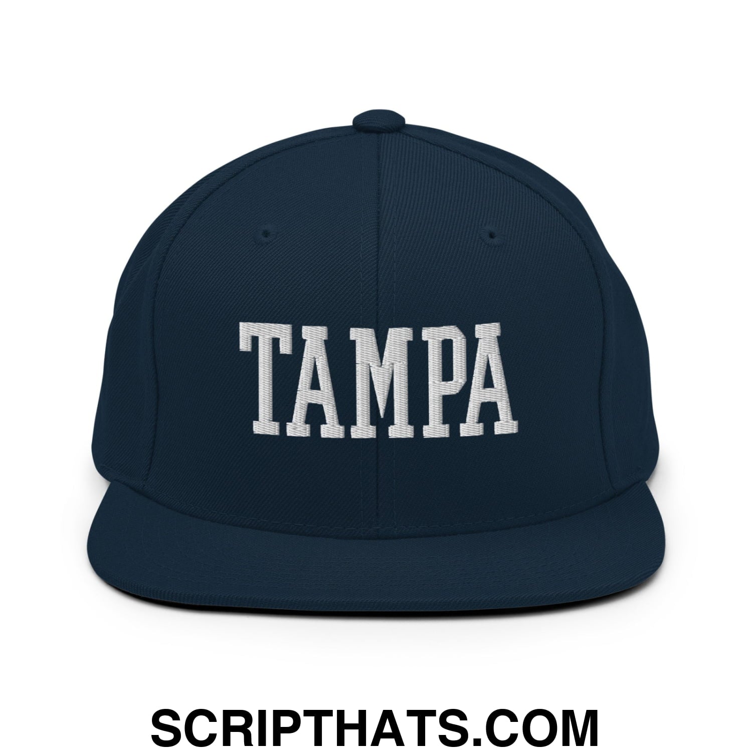 Tampa Varsity College Block Embroidered Flat Bill Brim Snapback Hat Dark Navy
