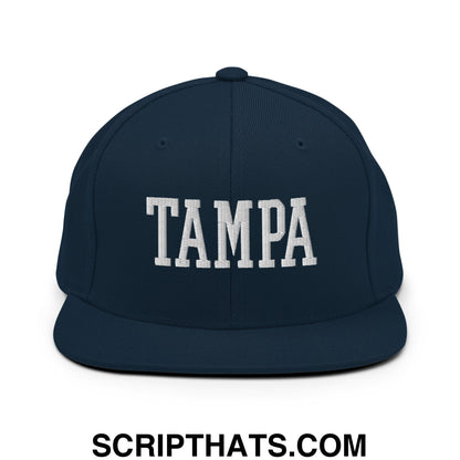 Tampa Varsity College Block Embroidered Flat Bill Brim Snapback Hat Dark Navy