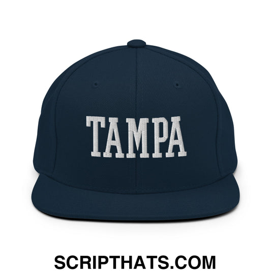 Tampa Varsity College Block Embroidered Flat Bill Brim Snapback Hat Dark Navy