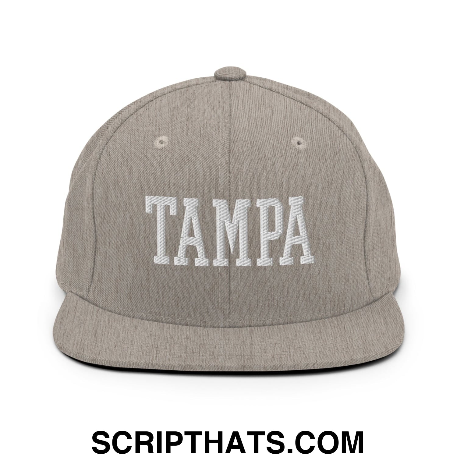 Tampa Varsity College Block Embroidered Flat Bill Brim Snapback Hat Heather Grey