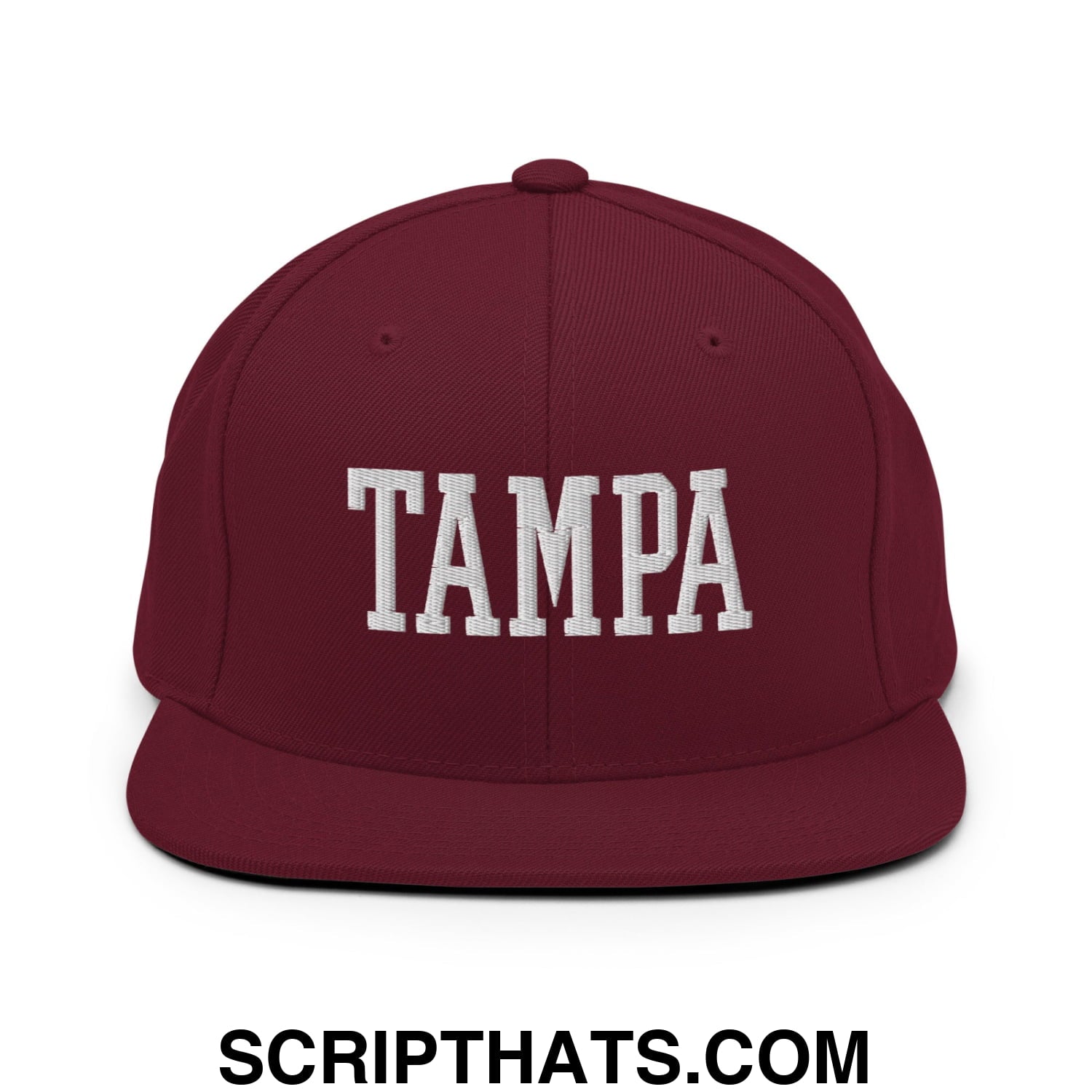 Tampa Varsity College Block Embroidered Flat Bill Brim Snapback Hat Maroon