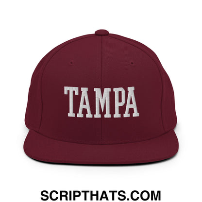 Tampa Varsity College Block Embroidered Flat Bill Brim Snapback Hat Maroon