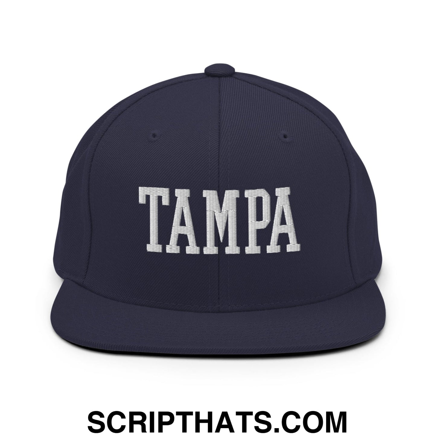 Tampa Varsity College Block Embroidered Flat Bill Brim Snapback Hat Navy