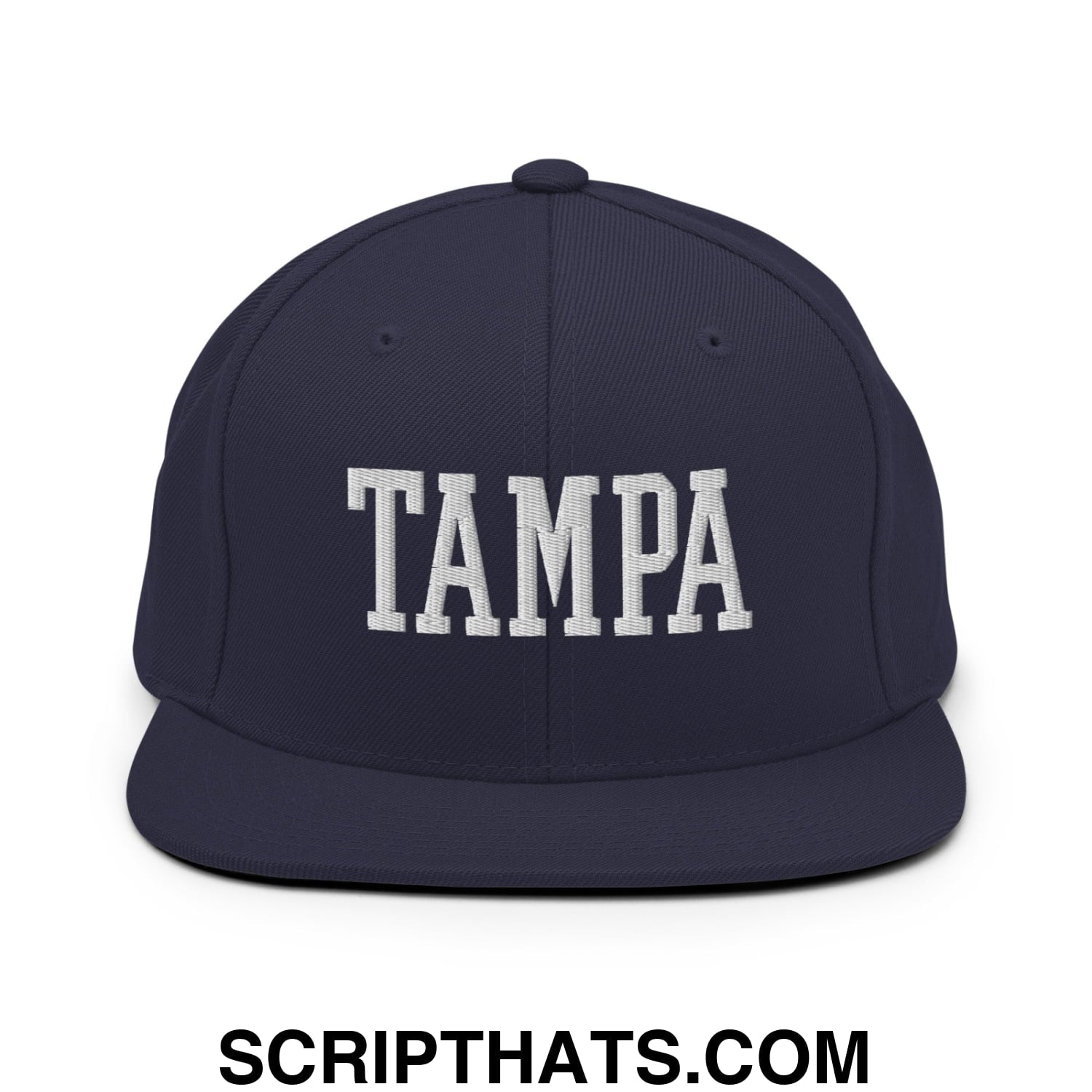 Tampa Varsity College Block Embroidered Flat Bill Brim Snapback Hat Navy