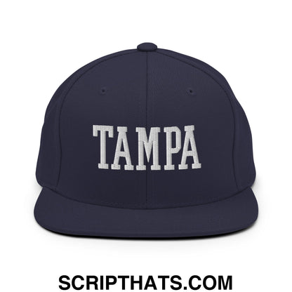 Tampa Varsity College Block Embroidered Flat Bill Brim Snapback Hat Navy