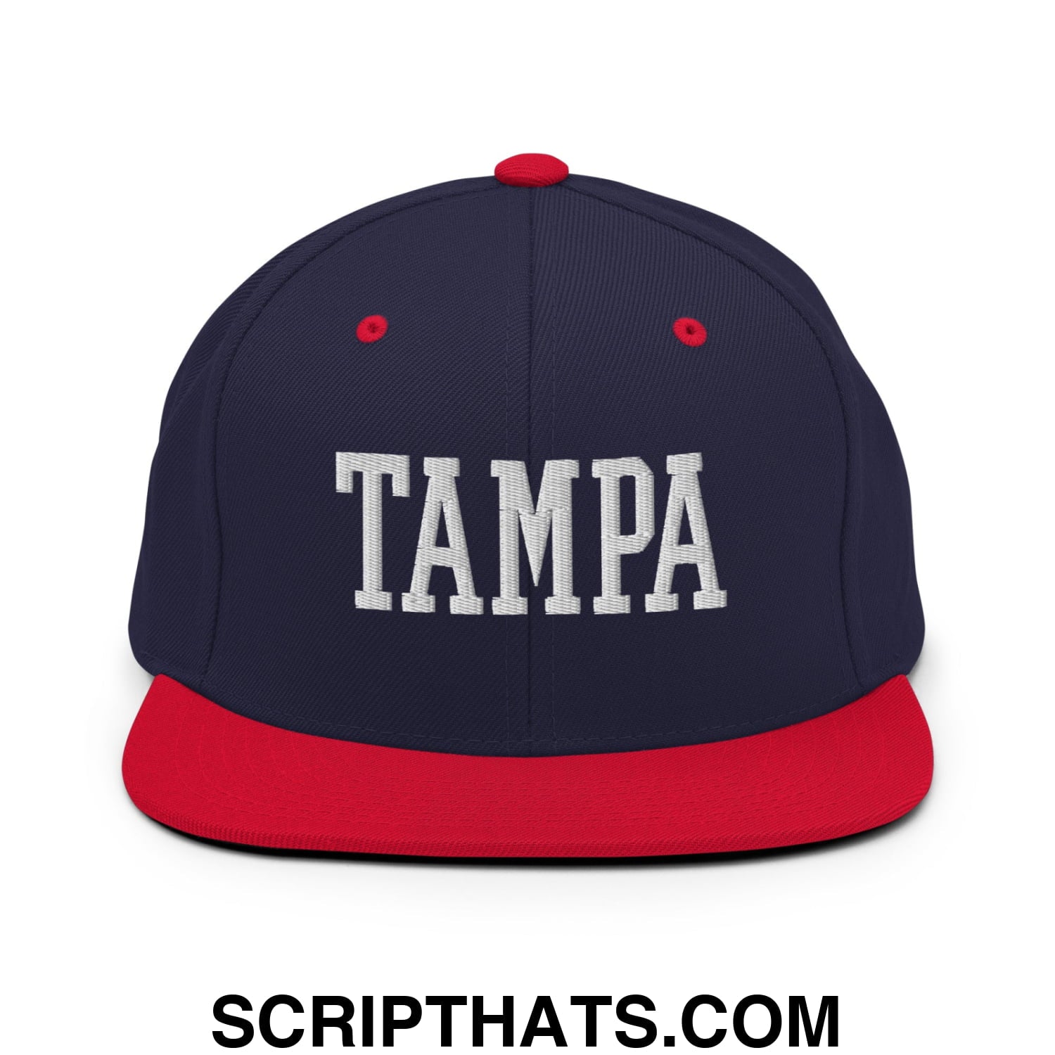 Tampa Varsity College Block Embroidered Flat Bill Brim Snapback Hat Navy Red