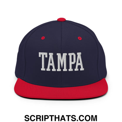 Tampa Varsity College Block Embroidered Flat Bill Brim Snapback Hat Navy Red