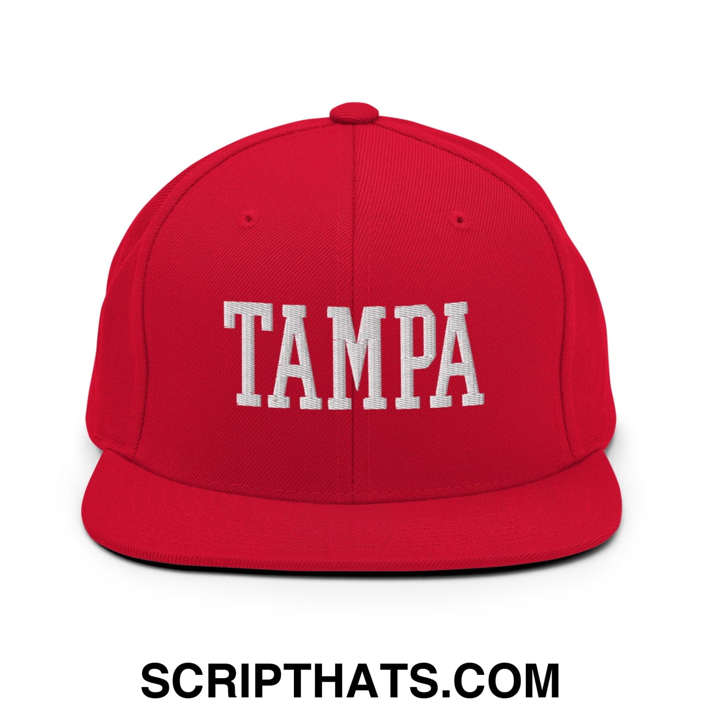 Tampa Varsity College Block Embroidered Flat Bill Brim Snapback Hat Red