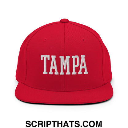 Tampa Varsity College Block Embroidered Flat Bill Brim Snapback Hat Red