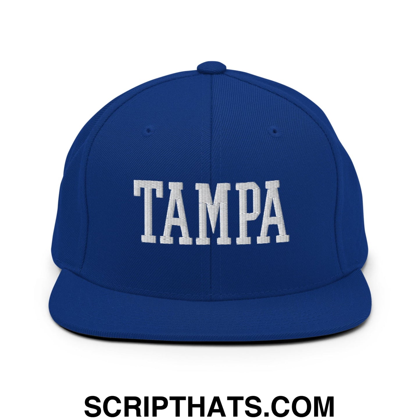 Tampa Varsity College Block Embroidered Flat Bill Brim Snapback Hat Royal Blue