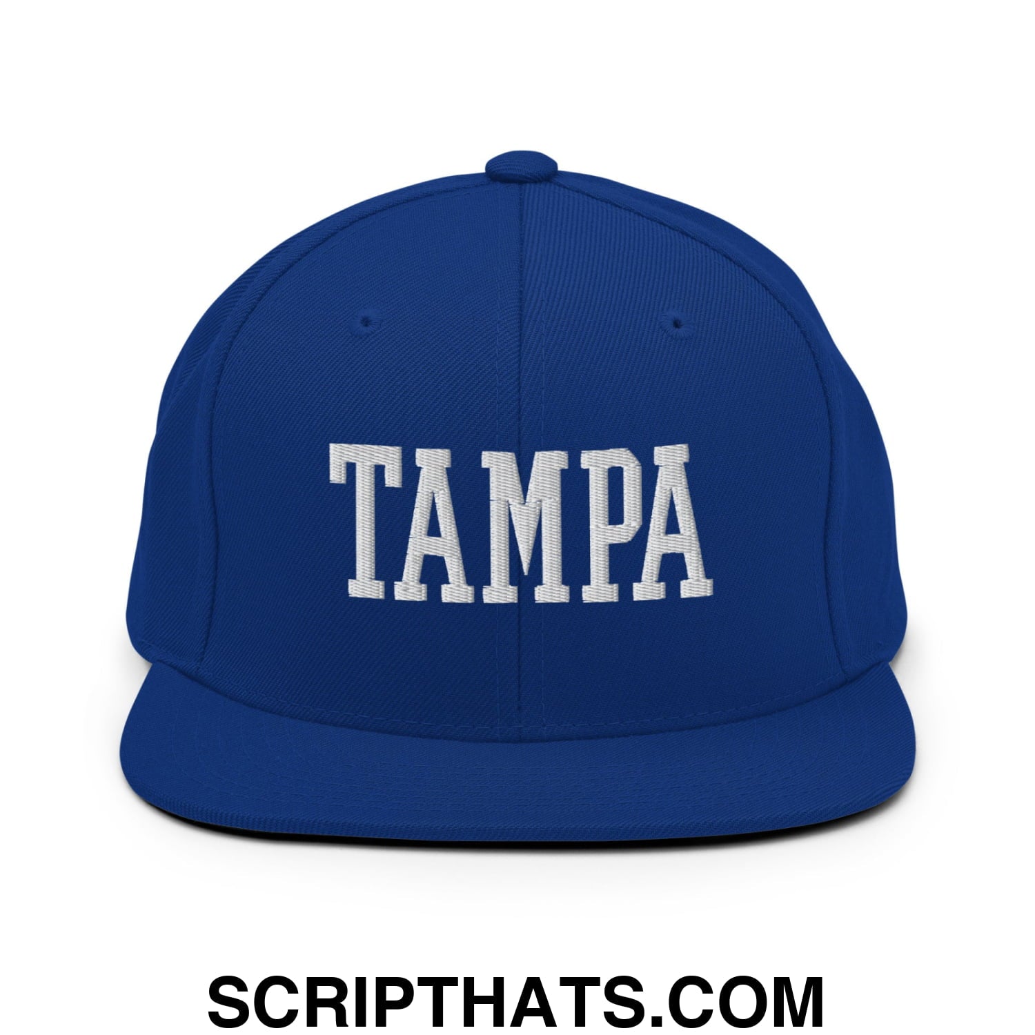 Tampa Varsity College Block Embroidered Flat Bill Brim Snapback Hat Royal Blue