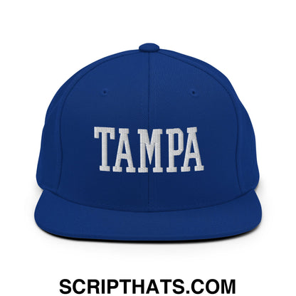 Tampa Varsity College Block Embroidered Flat Bill Brim Snapback Hat Royal Blue