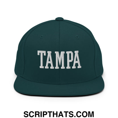 Tampa Varsity College Block Embroidered Flat Bill Brim Snapback Hat Spruce