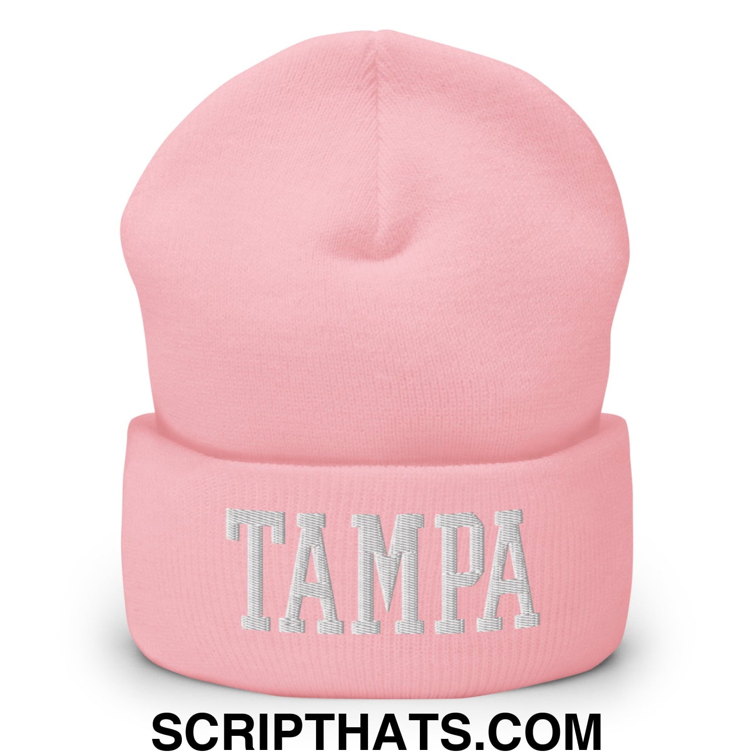 Tampa Varsity College Block Embroidered Knit Cuffed Beanie Baby Pink