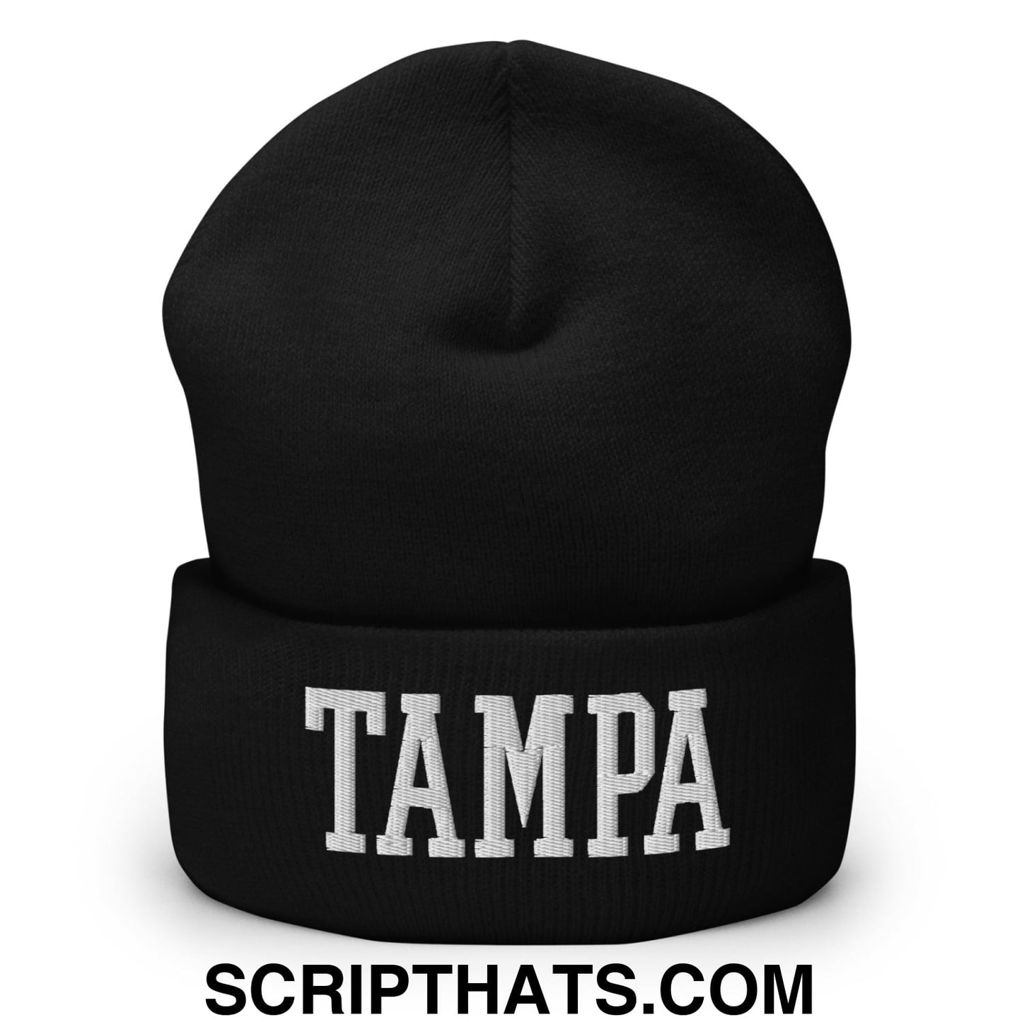 Tampa Varsity College Block Embroidered Knit Cuffed Beanie Black