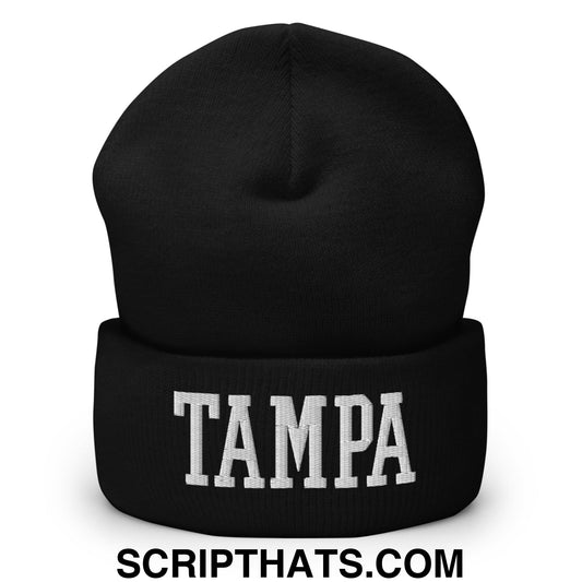 Tampa Varsity College Block Embroidered Knit Cuffed Beanie Black
