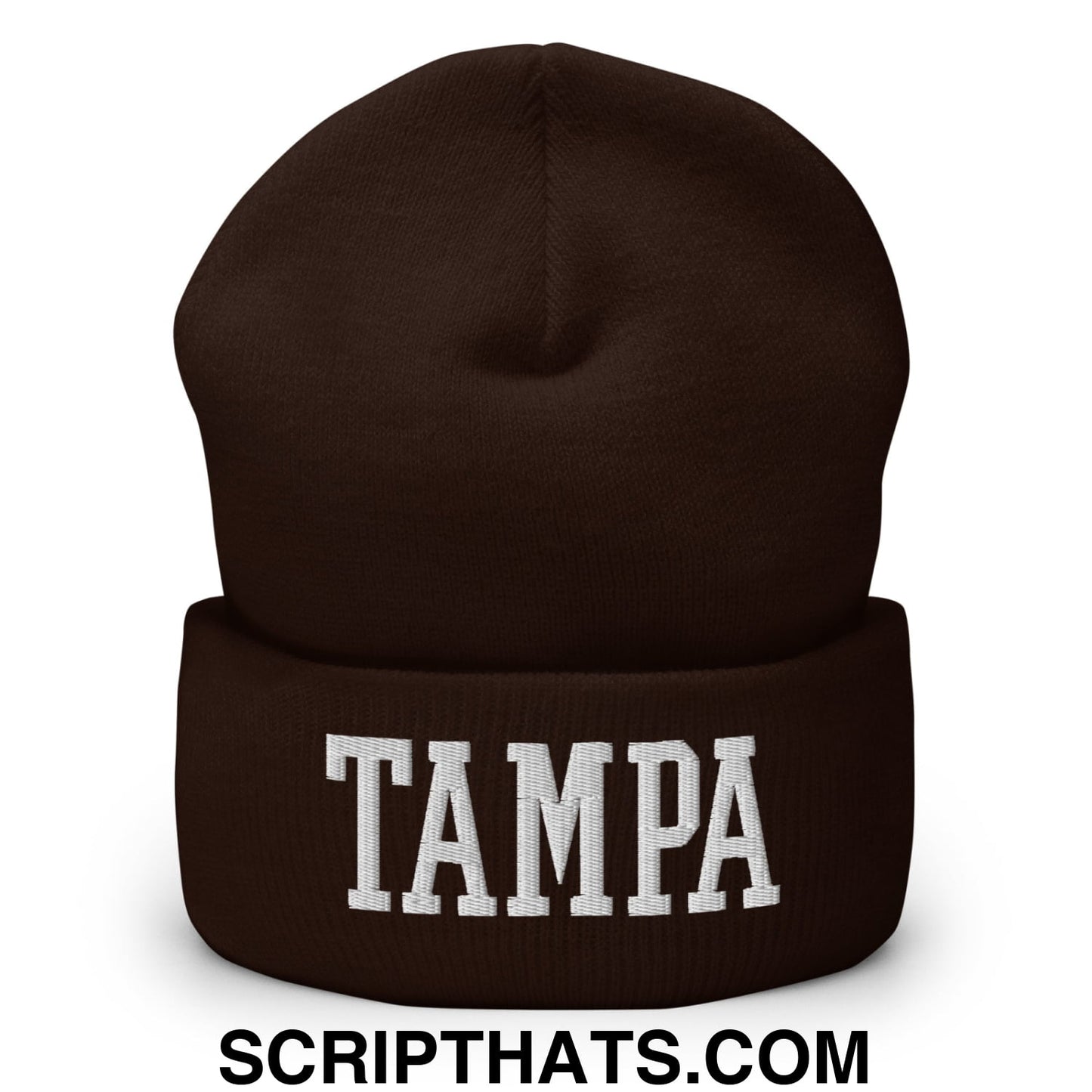 Tampa Varsity College Block Embroidered Knit Cuffed Beanie Brown