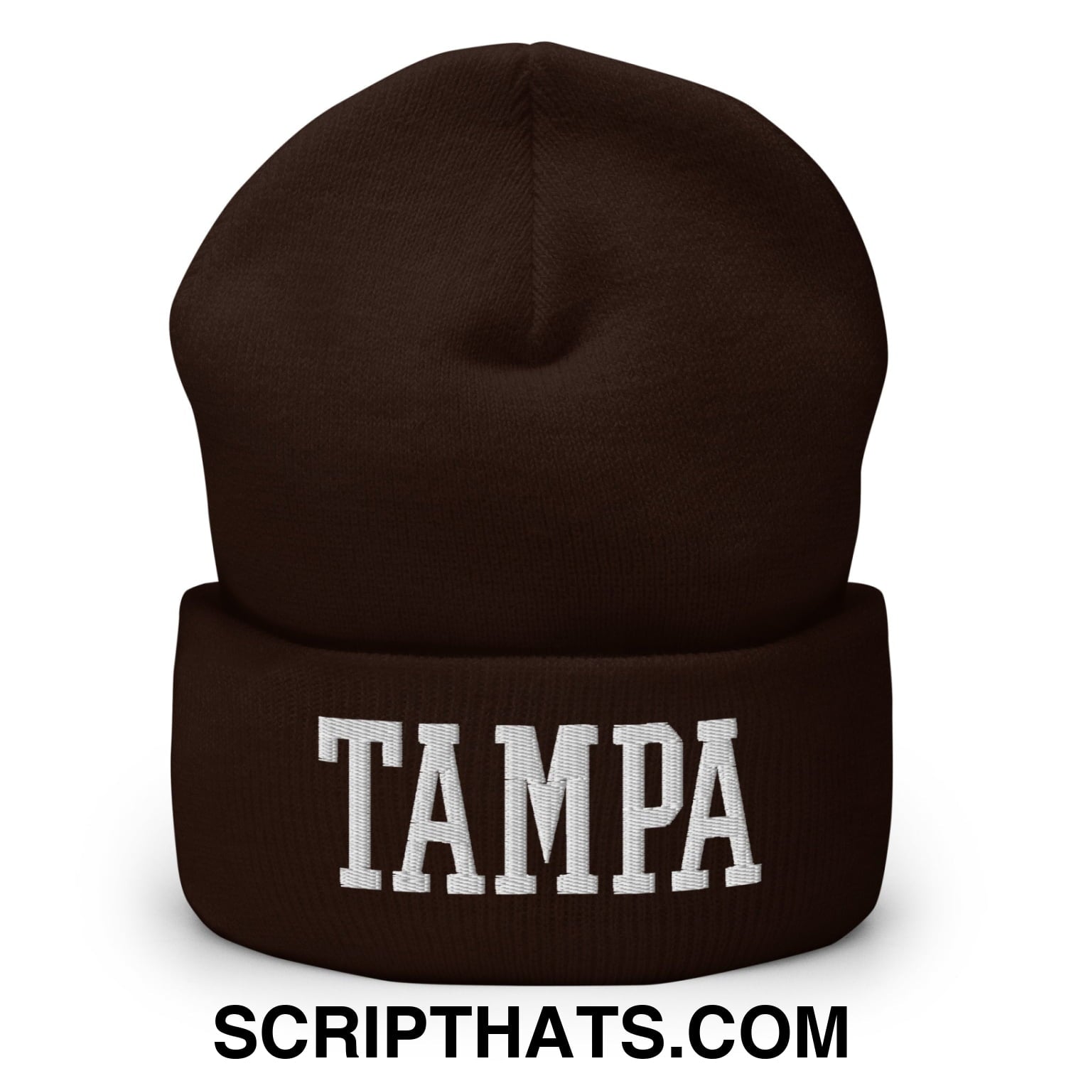 Tampa Varsity College Block Embroidered Knit Cuffed Beanie Brown
