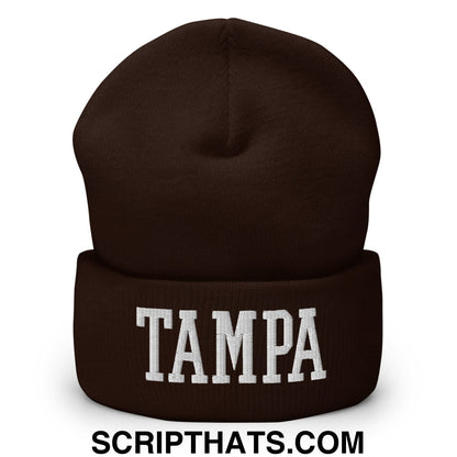 Tampa Varsity College Block Embroidered Knit Cuffed Beanie Brown
