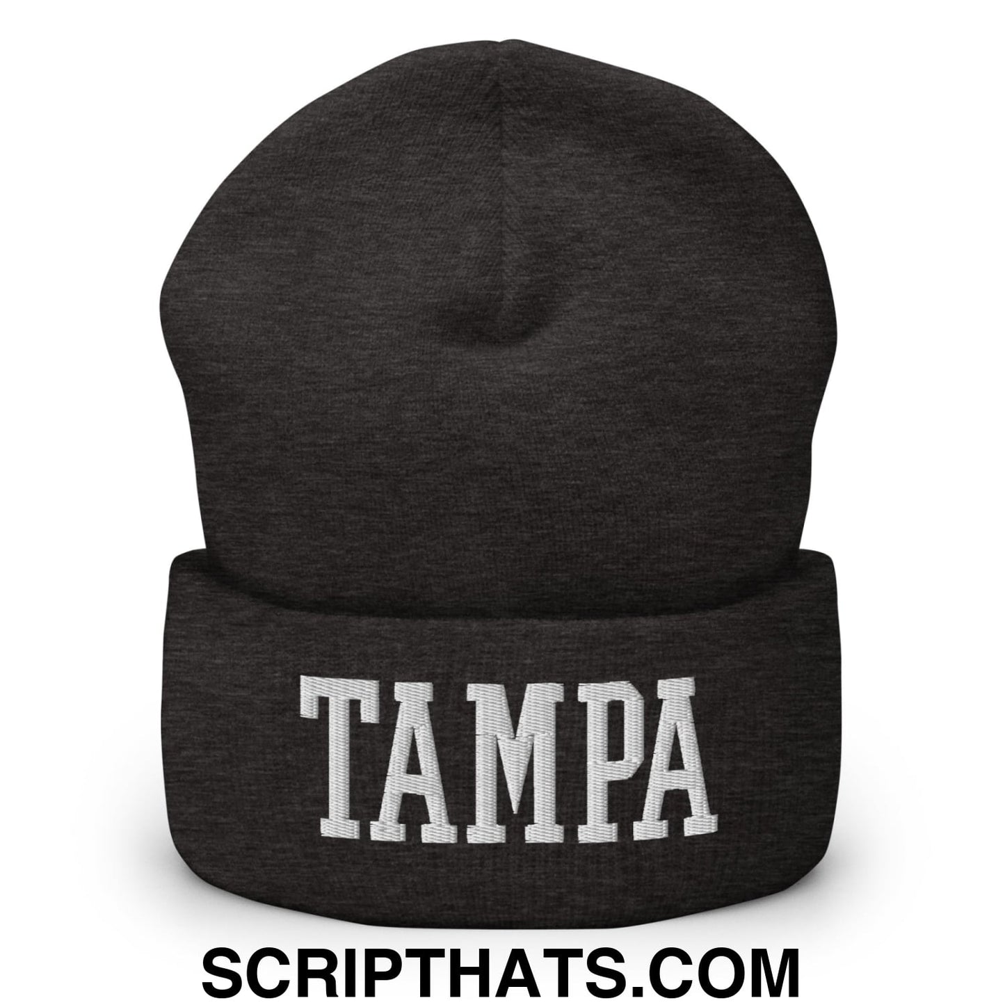 Tampa Varsity College Block Embroidered Knit Cuffed Beanie Dark Grey