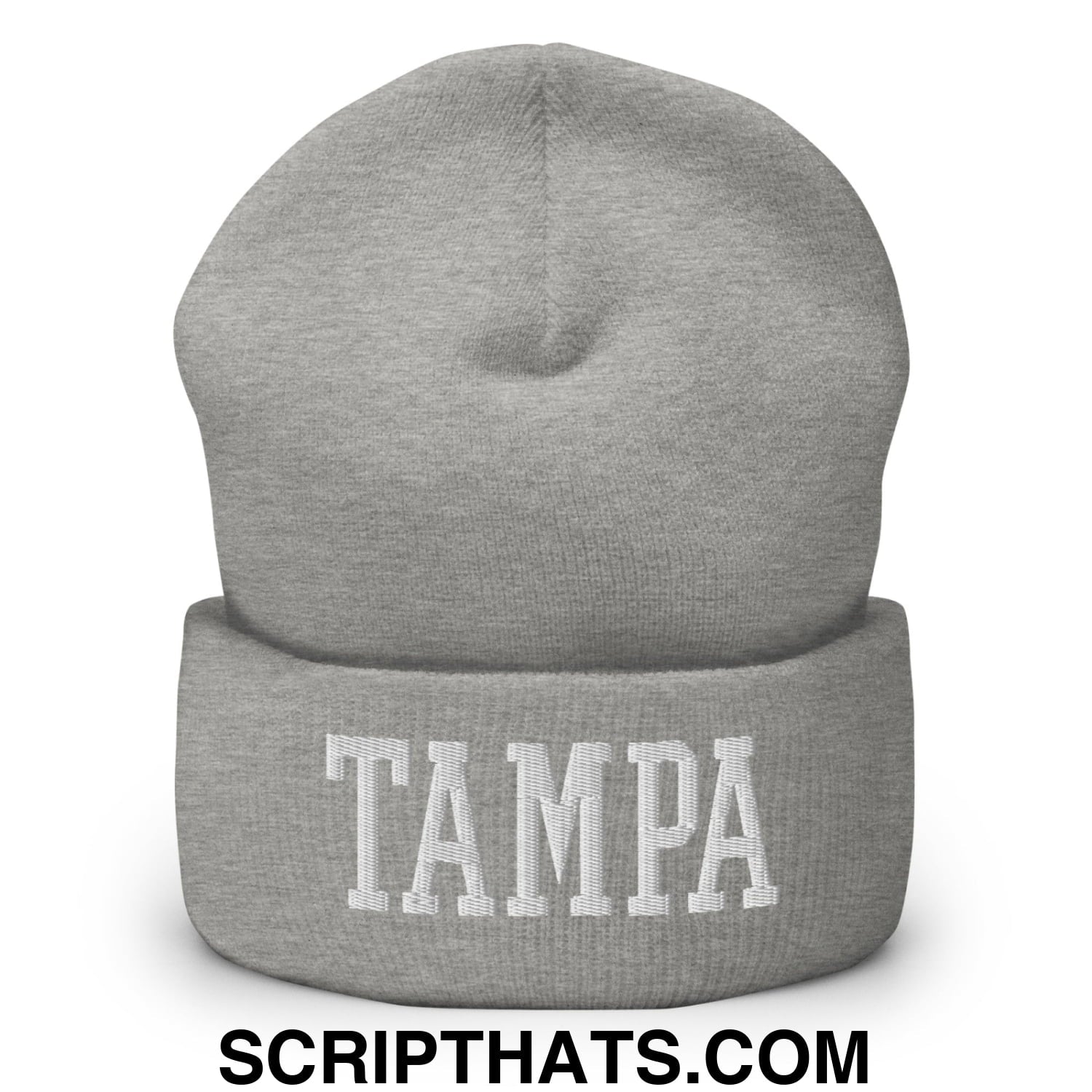 Tampa Varsity College Block Embroidered Knit Cuffed Beanie Heather Grey