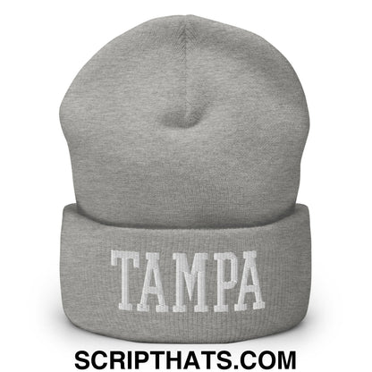 Tampa Varsity College Block Embroidered Knit Cuffed Beanie Heather Grey