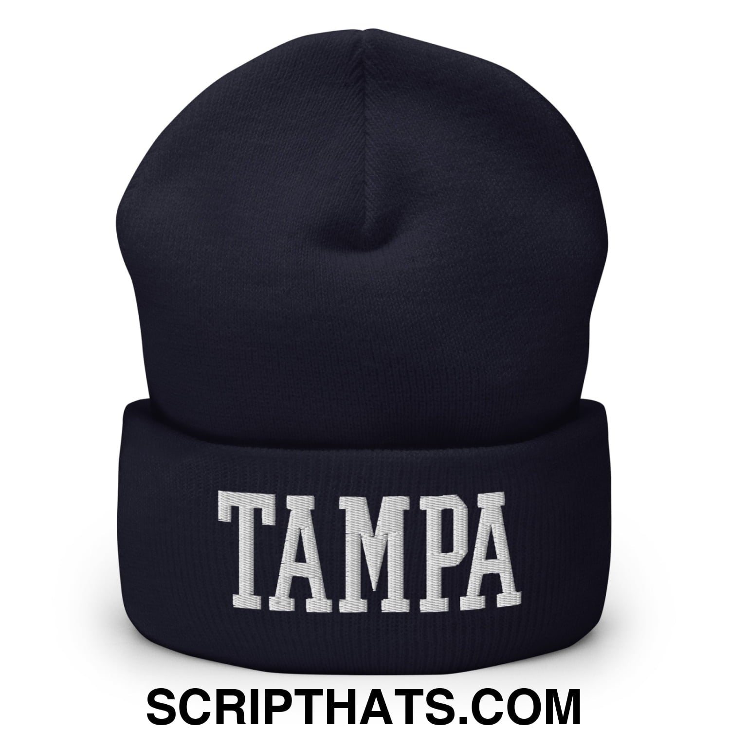 Tampa Varsity College Block Embroidered Knit Cuffed Beanie Navy