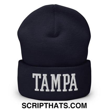 Tampa Varsity College Block Embroidered Knit Cuffed Beanie Navy