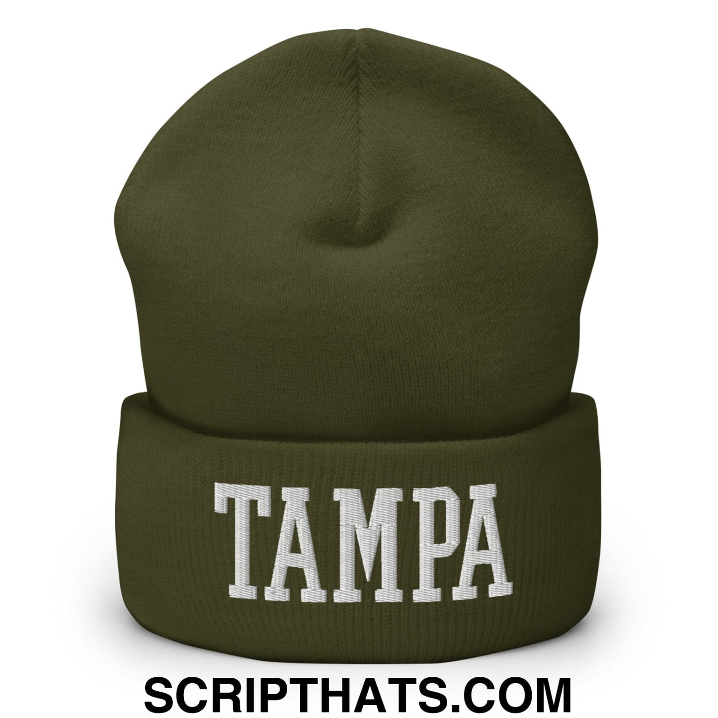 Tampa Varsity College Block Embroidered Knit Cuffed Beanie Olive