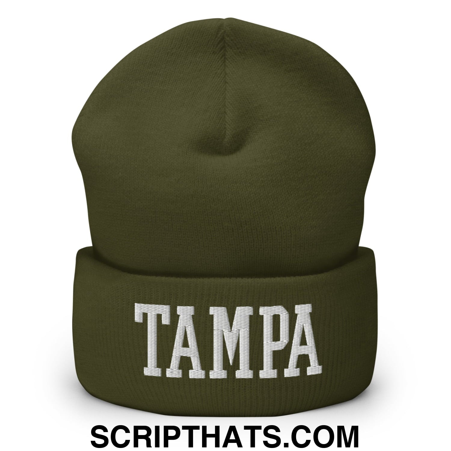 Tampa Varsity College Block Embroidered Knit Cuffed Beanie Olive