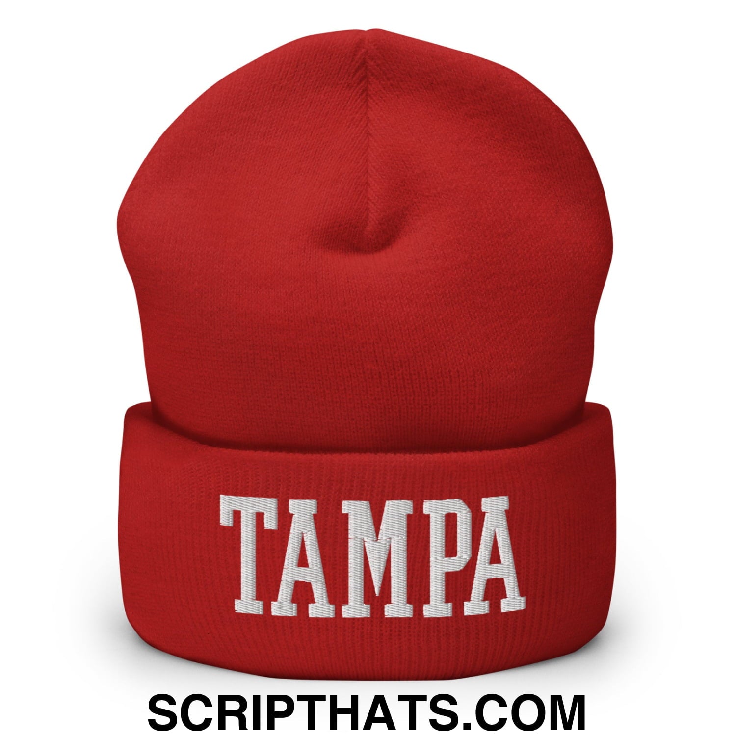 Tampa Varsity College Block Embroidered Knit Cuffed Beanie Red