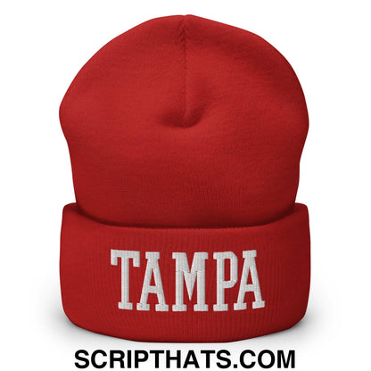 Tampa Varsity College Block Embroidered Knit Cuffed Beanie Red